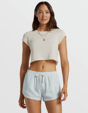 Road Trippin Elastic Waist Shorts - Light Chambray