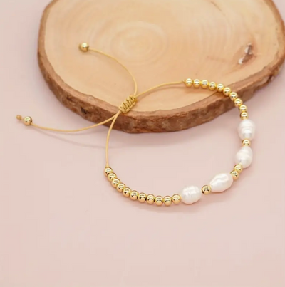 Pearl and Gold Bead Adjustable Bracelet