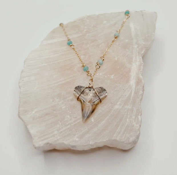 Dainty Coastal Shark Tooth Necklace with Gemstone Chain