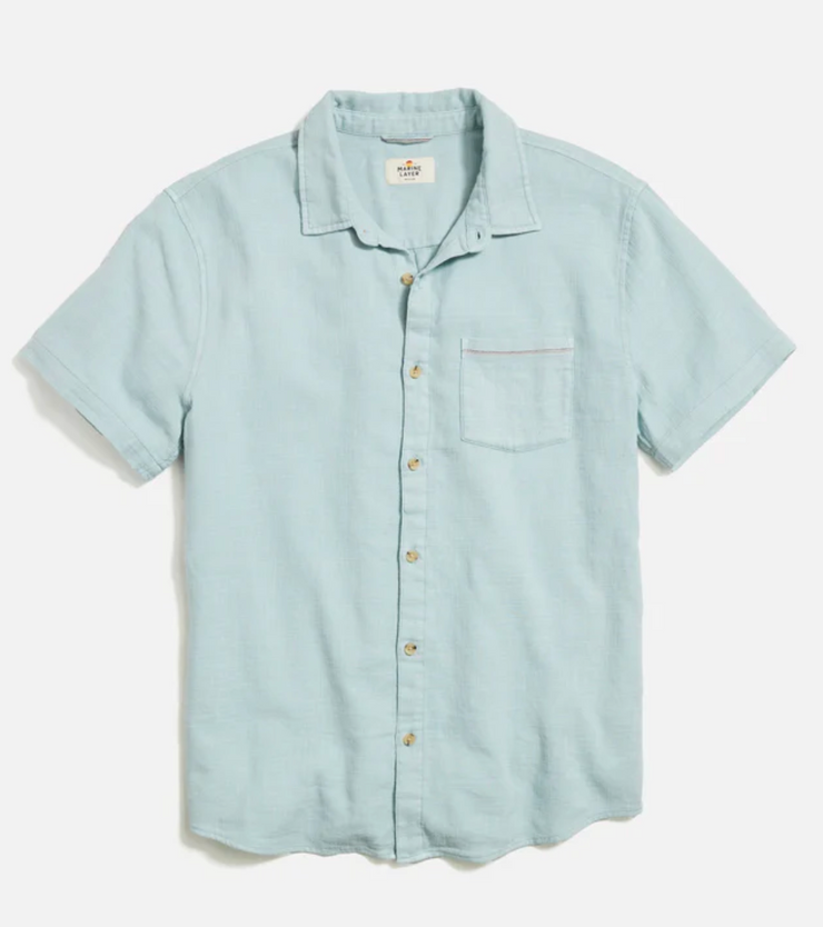 Stretch Selvage Short Sleeve Shirt - Pale Blue