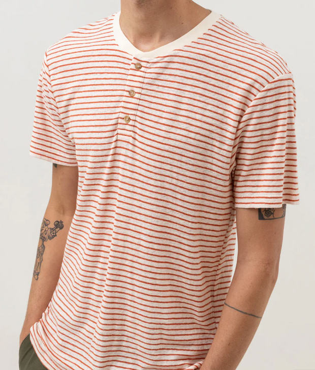 Linen Striped SS Henley - Spice