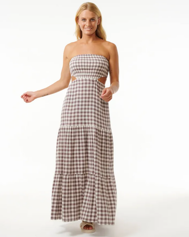 Premium Surf Check Maxi Dress - Eggplant