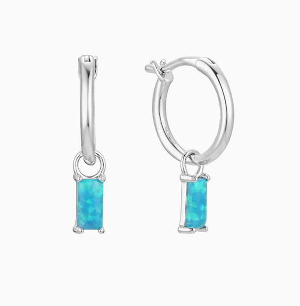 Blue Lagoon Opal Hoops - Silver