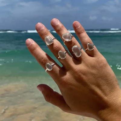 White Sea Glass Ring (Handmade) - Silver