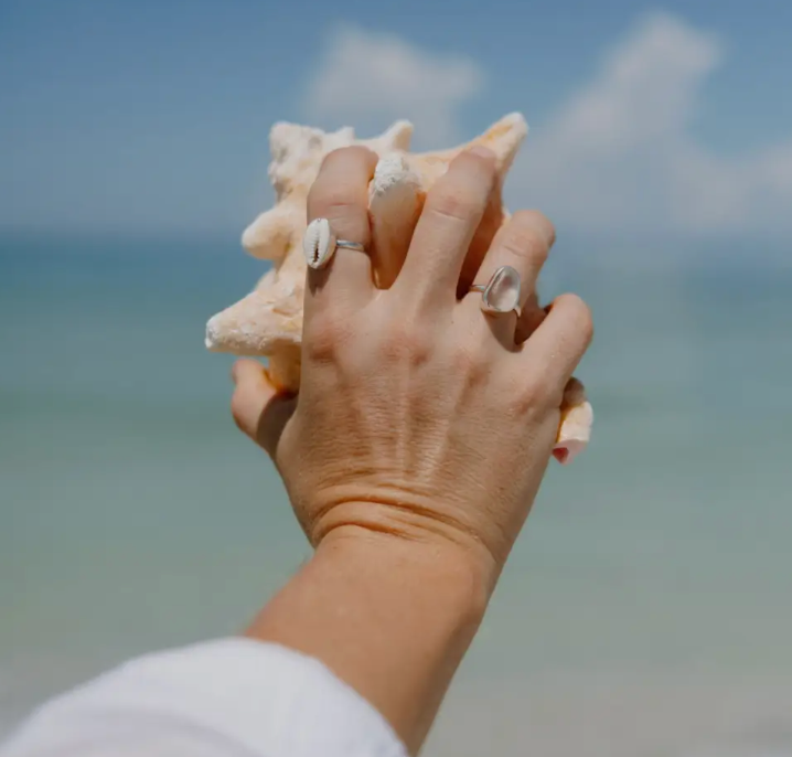 White Sea Glass Ring (Handmade) - Gold Vermeil