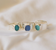 Blue Bold Sea Glass Band (Handmade) - Silver