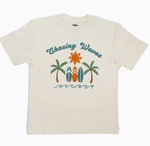 Chasing Waves Surfboard Cotton Toddler Short Sleeve Shirt