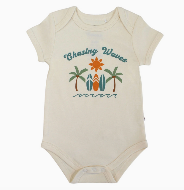 Chasing Waves Surfboard Cotton Baby Onesie