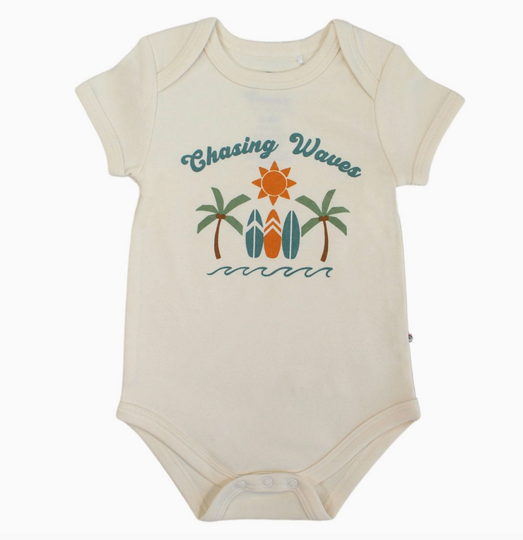 Chasing Waves Surfboard Cotton Baby Onesie