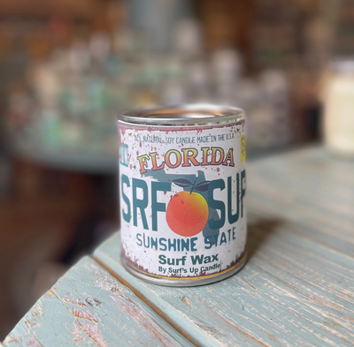 Florida License Plate Surf Wax Paint Can Candle