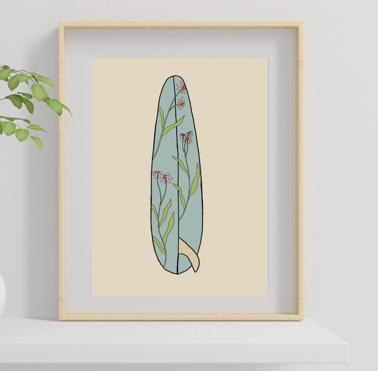 Floral Single Fin Longboard Print 8x10