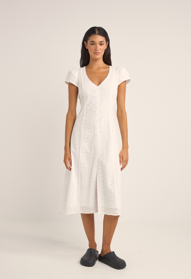 Tallulah cap sleeve midi dress - White