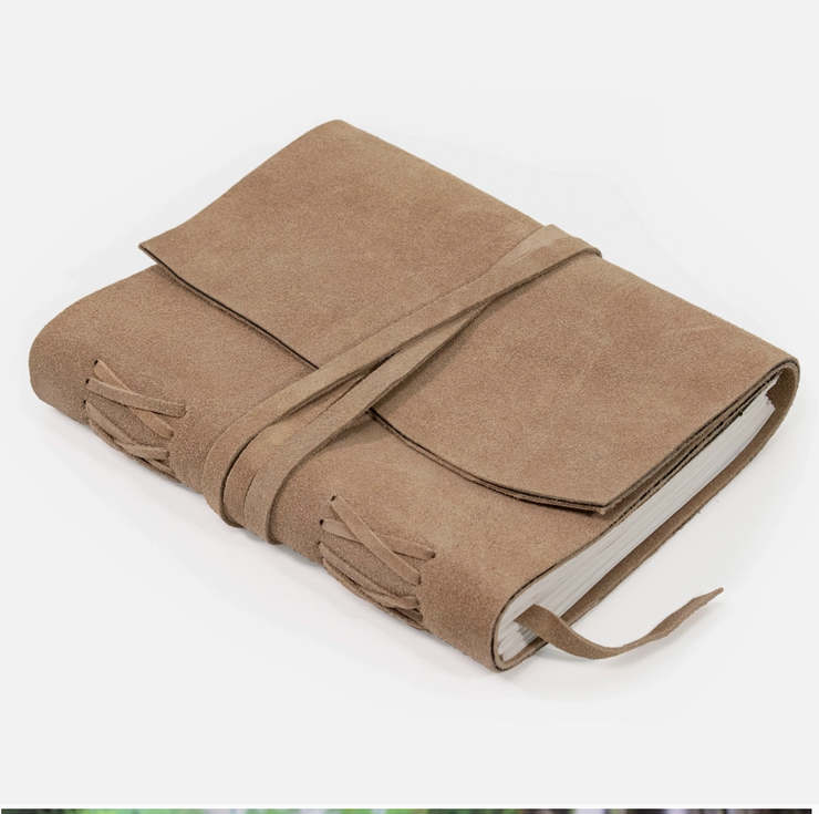 Suede Leather Journal w/ Organic Cotton Paper Large: Taupe