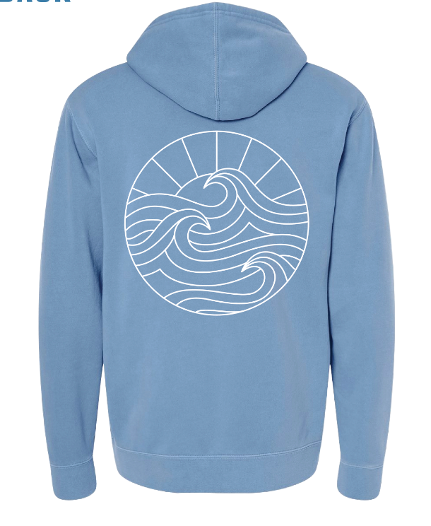 GLSS - Gypsy Life Surf Shop - OG Logo - Heavyweight Pigment Light Blue Dyed Hooded Sweatshirt