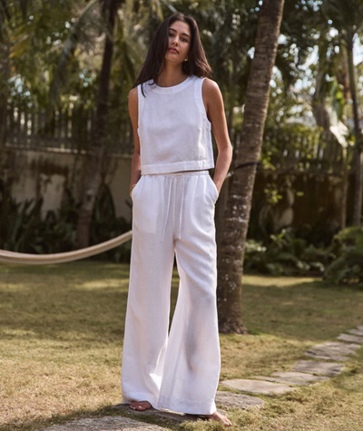Linen Drawstring Pant - Bright White