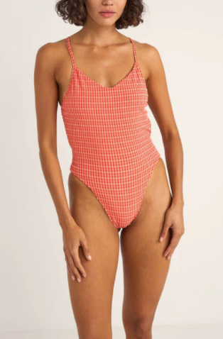 Lola Check Cross Back One Piece - Red