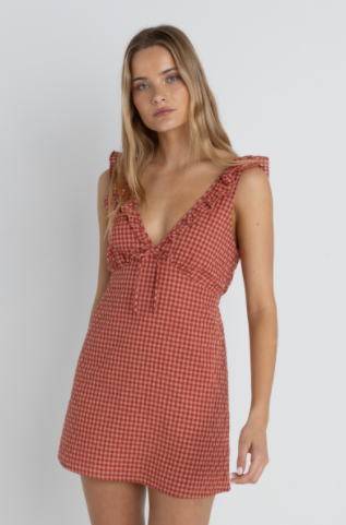 Lola Check Ruffle Mini Dress - Red