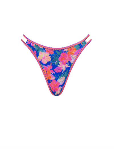 Twin Strap Cheeky Bikini Bottom - Electric Palms