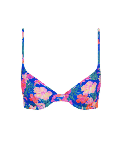 Slim Underwire Bra Bikini Top - Electric Palms