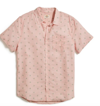 Short Sleeve Lightweight Cotton Shirt in Pink Agave Print