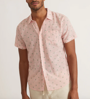 Short Sleeve Lightweight Cotton Shirt in Pink Agave Print