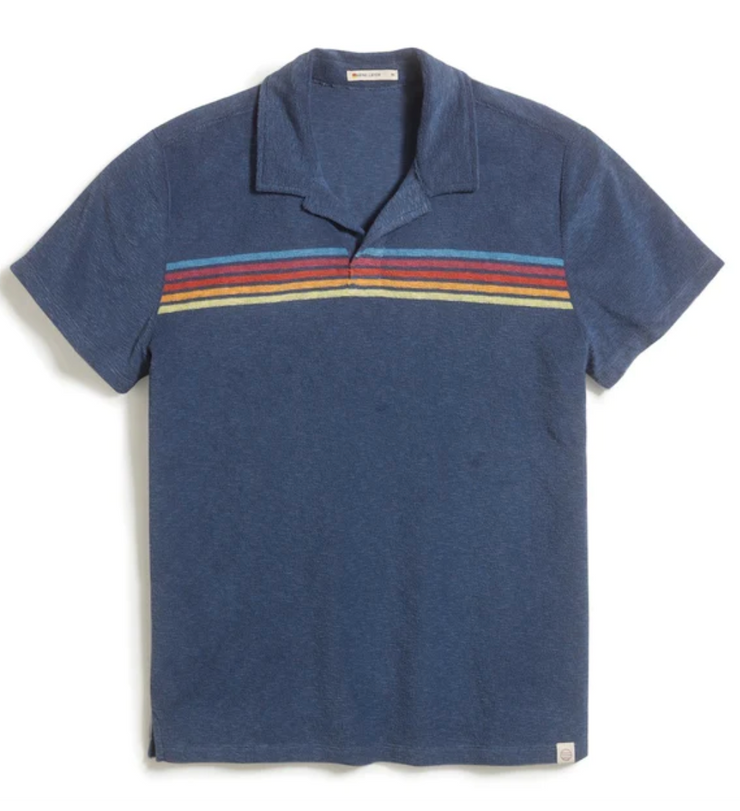 Short Sleeve Terry Out Polo in Navy Multi Stripe