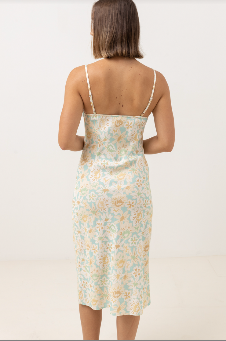 Paloma Floral Slip Midi Dress - Aqua Haze