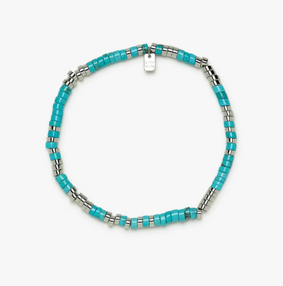 Turquoise Bead Stretch Anklet - Silver