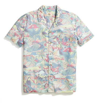 Tencel Linen Resort Shirt - Teal Groovy Print