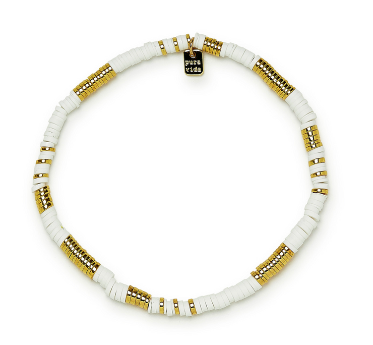 Gold & White Pisa Stretch Anklet - Gold