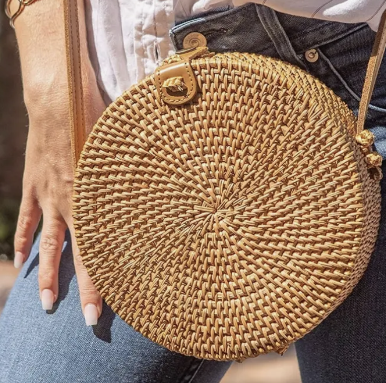 Angie Wood Creations Round Ata Bali High Quality Rattan Handbag