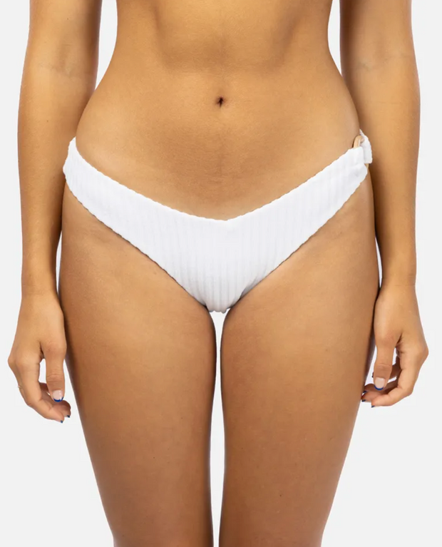 Rio Terry High Leg Skimpy Coverage Bikini Bottom - White