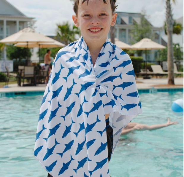 Kids Upf 50+ Pool & Beach Towel with Hood (Sharks)