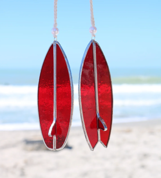 Cherry Red Stained Glass Surfboard