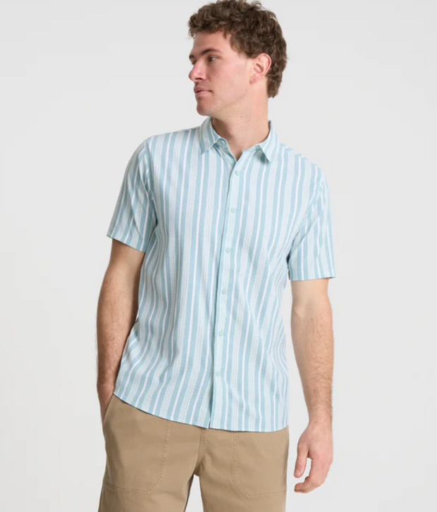 Bless Up Breathable Stretch Shirt - Stripe Dusty Blue
