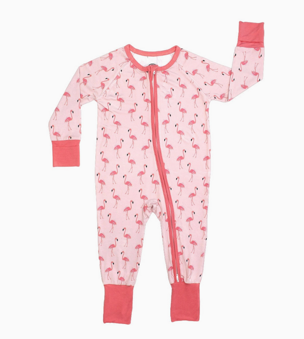 Fancy Flamingos Pink Bamboo Baby Pajamas Convertible Sleeper