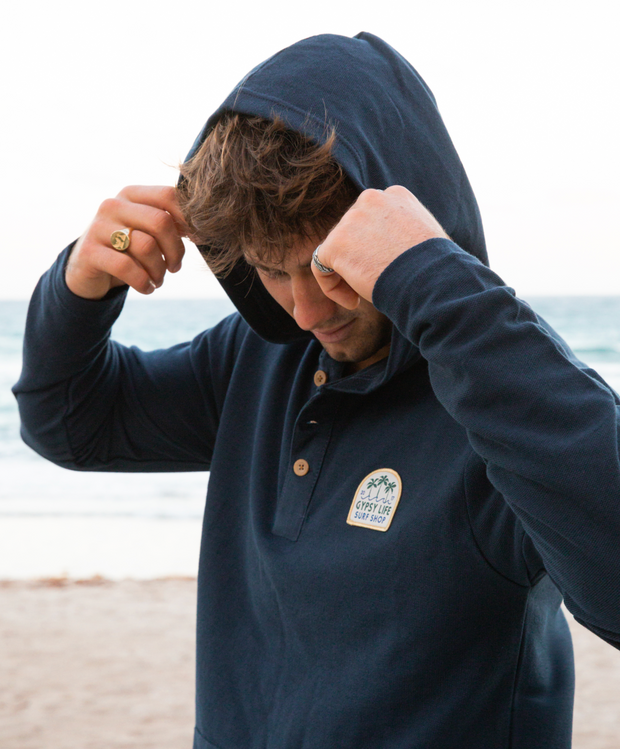 Gypsy Life Bum Rap Palms Henley Hood - Navy