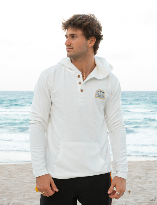 Gypsy Life Bum Rap Palms Henley Hood - Ivory