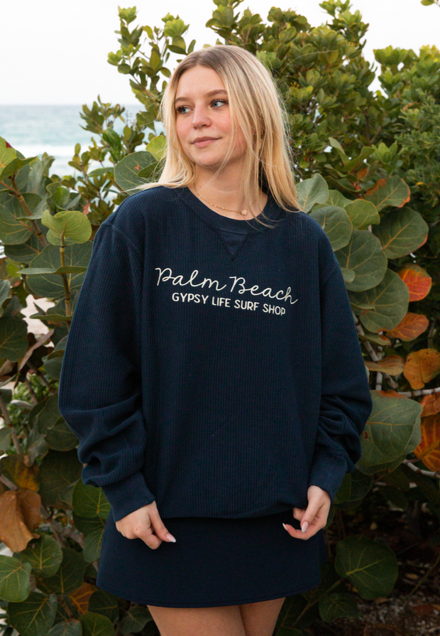 Gypsy Life Women's Dyed Corded Crew - Navy