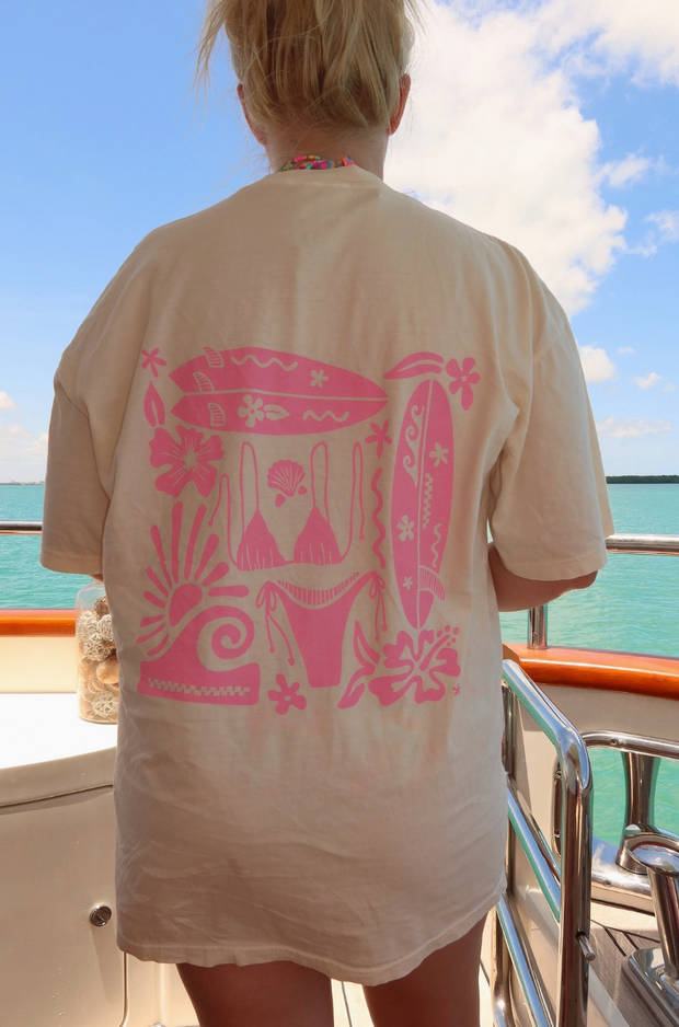 Ivory Pink Swim And Surf Comfort Colors Tee
