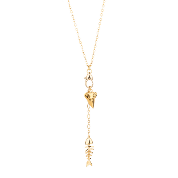 16" Hanging Fish and Tooth Charm Necklace