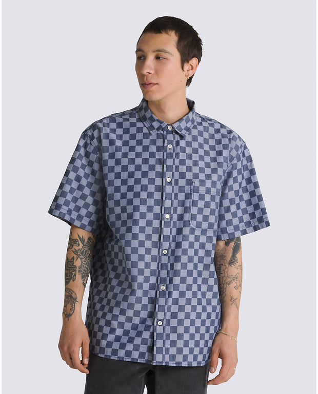 Wade Checkerboard Woven Shirt - Dress Blues