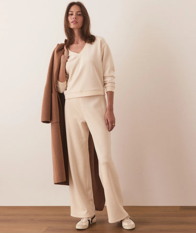 Cord Velour Wide Leg Pant - Cream