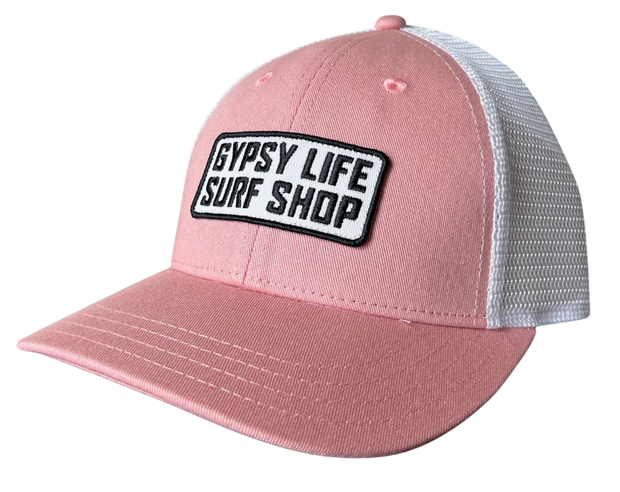 Gypsy Life Surf Shop Trucker Hat - GLSS Block Logo - Hacienda/White