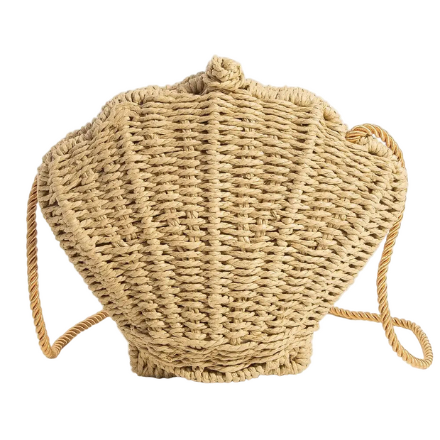 Dark Straw Braided Seashell Bag