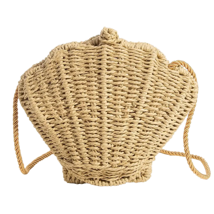 Dark Straw Braided Seashell Bag