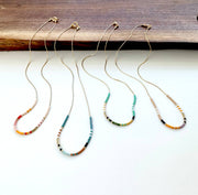 Thin Beaded Necklace - Color Mix Collection: Sea green / Gold Filled