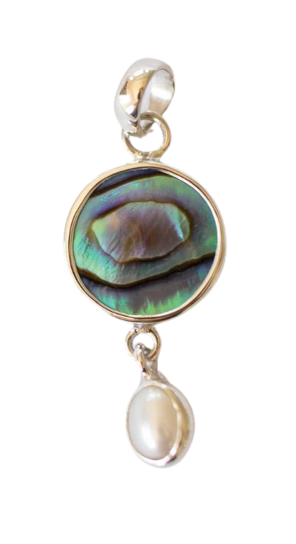 Shell & Pearl Necklace (Handmade): Abalone Shell