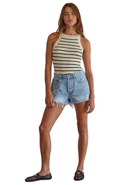 Denim Distressed Detail Shorts - Medium Denim