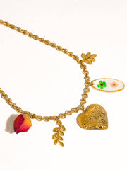 Lantana 18K Gold Non-Tarnish Vintage Locket Charm Necklace: Multi-Colored